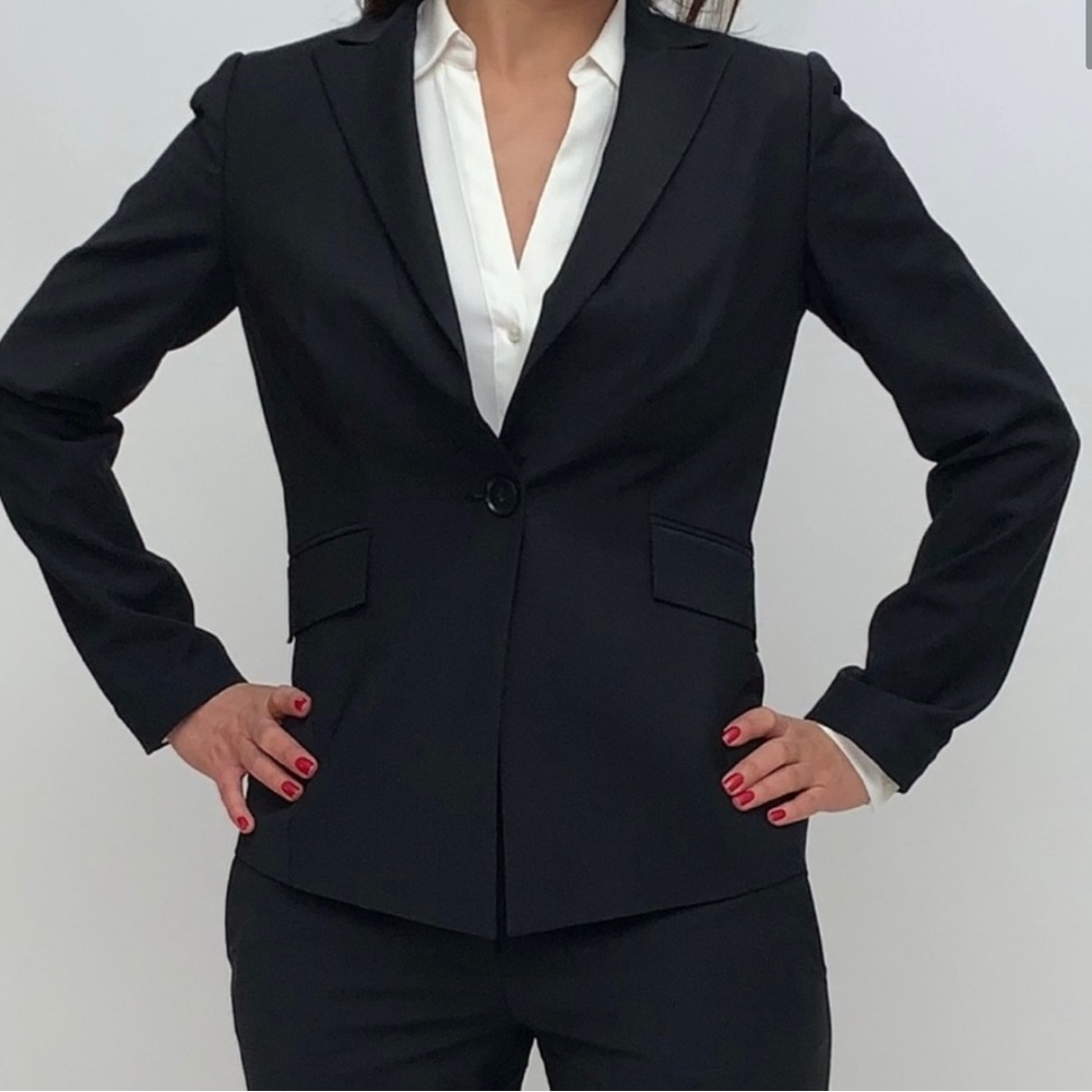 Ann Taylor Black One Button Virgin Wool Blazer Size 12P